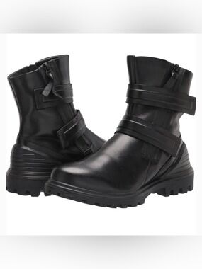 Ecco Black Leather Women's Tredtray Mid Calf Moto Boots Size 39 Brand NEW